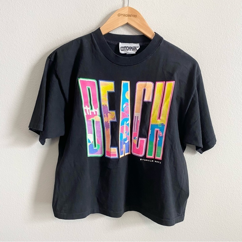 Vintage Single Stitch Cotton Black Turtle Bay Beach Short Sleeve Crop Tee Medium